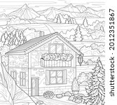 house in the mountains.coloring ... | Shutterstock .eps vector #2012351867