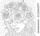 girl's face and roses on her... | Shutterstock .eps vector #2112662297