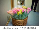 Basket with colorful bouquets...