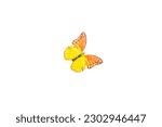 Small photo of Yellow-orange-red artificial inanimate butterfly on white background, isolated.