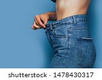 skinny woman body with Loose pants jeans, Light weight body with loose clothes, slender and Healthy body low fat concept.
