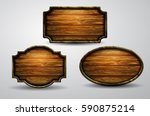 wooden signs  vector icon set | Shutterstock .eps vector #590875214