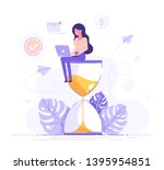 happy woman sitting on an... | Shutterstock .eps vector #1395954851