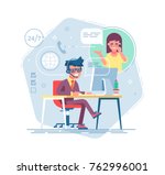 happy male helpline operator... | Shutterstock .eps vector #762996001