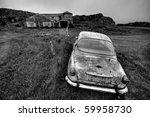 Abandoned Car And Farm In Black ...