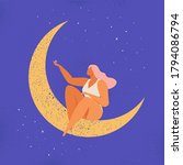woman sitting on moon and... | Shutterstock .eps vector #1794086794