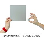 two hands hold mockups square... | Shutterstock . vector #1893776407