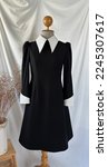 Small photo of Wednesday Addams dress Wednesday black dress with white collar and white cuff dress from movie Wednesday iconic dress creepy Halloween costume cosplay clothing