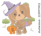cartoon witch dog with pumpkin. ... | Shutterstock .eps vector #2159975921