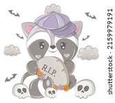 halloween raccoon with cartoon... | Shutterstock .eps vector #2159979191
