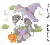 cartoon witch raccoon with... | Shutterstock .eps vector #2159979197