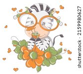 cartoon zebra with pumpkin... | Shutterstock .eps vector #2159980627