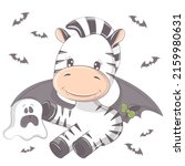halloween zebra with a ghost.... | Shutterstock .eps vector #2159980631