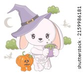 cartoon witch rabbit with... | Shutterstock .eps vector #2159986181