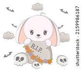 halloween rabbit with cartoon... | Shutterstock .eps vector #2159986187