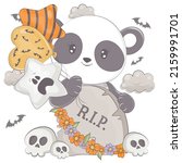 halloween panda with cartoon... | Shutterstock .eps vector #2159991701