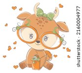 cartoon deer with pumpkin... | Shutterstock .eps vector #2160004977