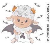 halloween sheep with a ghost.... | Shutterstock .eps vector #2160010571