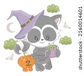cartoon witch raccoon with... | Shutterstock .eps vector #2160014601