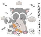 halloween raccoon with cartoon... | Shutterstock .eps vector #2160014611