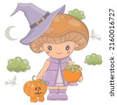 cartoon witch mushroom with... | Shutterstock .eps vector #2160016727