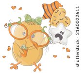 cartoon seahorse with pumpkin... | Shutterstock .eps vector #2160022611