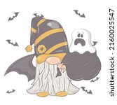halloween gnome with a ghost.... | Shutterstock .eps vector #2160025547