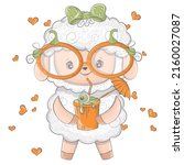 cartoon sheep with pumpkin... | Shutterstock .eps vector #2160027087