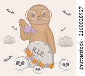 halloween sloth with cartoon... | Shutterstock .eps vector #2160028927