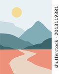 minimalist mountain and river landscpae illustration vector perfect for wall decor and printing