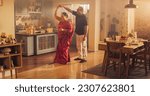 Small photo of Elderly Couple DancingKitchen and Enjoying Each Other's Company: Moving to the Rhythm of Musicand Love, With Smiling Faces and Loving Embrace, Celebrate Anniversary