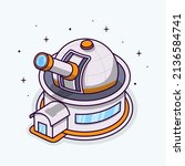 Isometric astronomical observatory telescope cartoon illustration flat vector isolated object