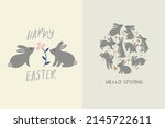 set of cute easter greeting... | Shutterstock .eps vector #2145722611