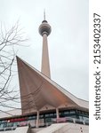 Small photo of Berlin, Germany - December 21, 2021: Berlin Television Tower or Berliner Fernsehturm at night. The iconic 368 metres tall structure was opened in 1969.