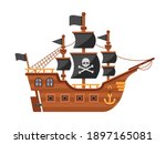 Pirate Ship With A Flag And...