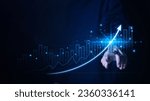 Small photo of Businessman planning digital stock market analysis strategy showing positive technology chart powerful investment ideas exchange rate economy development stock growth and business success goals