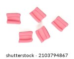 Small photo of bubble gum cubes isolated on white backgroud, top view