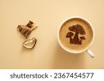 Mushroom coffee concept - mushroom shaped art on coffee cup
