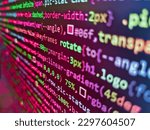 Small photo of PHP syntax high. Software engineer at work. Screenshot with random parts of program code. Big data storage and cloud computing representation. Abstract technology background