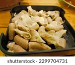 Small photo of Chitlins are cooked pig intestines. While the vast majority of chitlins are pork, sometimes intestines from other animals are sometimes used.