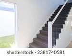 Stairs with brand new white handrails