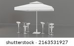 Cafe Umbrella and bistro chair. High resolution image white background isolated. 3d rendering