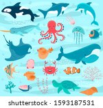 sea animals vector cartoon...