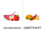 food choice. healthy and junk... | Shutterstock . vector #1888794697