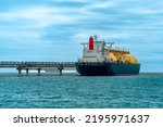 liquefied natural gas tanker vessel during loading=
