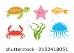 Cartoon Sea Animals Set. Cute...