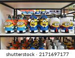 Small photo of Bangkok, Thailand - June 22, 2022: Cute Minions Pump Bottles From An Animation Movie Minions 2 : The Rise of Gru display at the shop.
