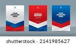 Modern red, blue, white folded ribbon color theme book cover template A4 size book cover template for annual report, magazine, booklet, proposal, portfolio, brochure, poster