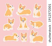 kawaii corgi stickers set ... | Shutterstock .eps vector #1912572001