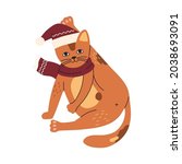 cute orange cat in red... | Shutterstock .eps vector #2038693091